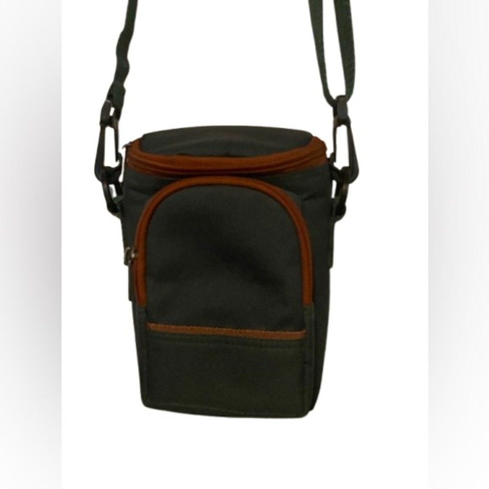 Unisex Travel/ camera crossbody bag - Green with tan zips- 2 pockets